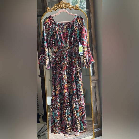 NWT Recente Sample Black and Jewel Tone Print Boho with Tassels Small - Picture 6 of 6